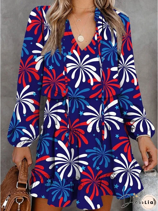 Women's Dresses Printed Long Sleeve Ruffle Mini Dress