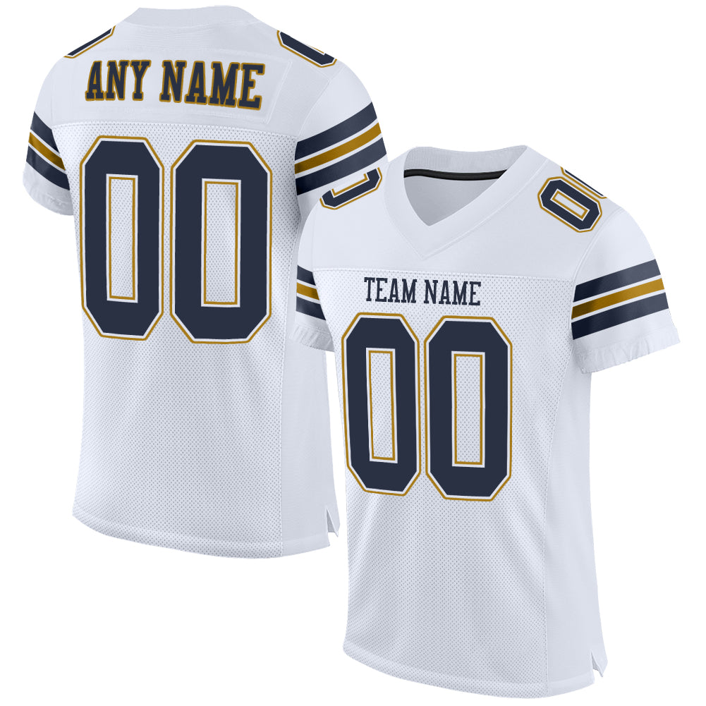Custom White Navy-Old Gold Mesh Authentic Football Jersey | captainssportss.com