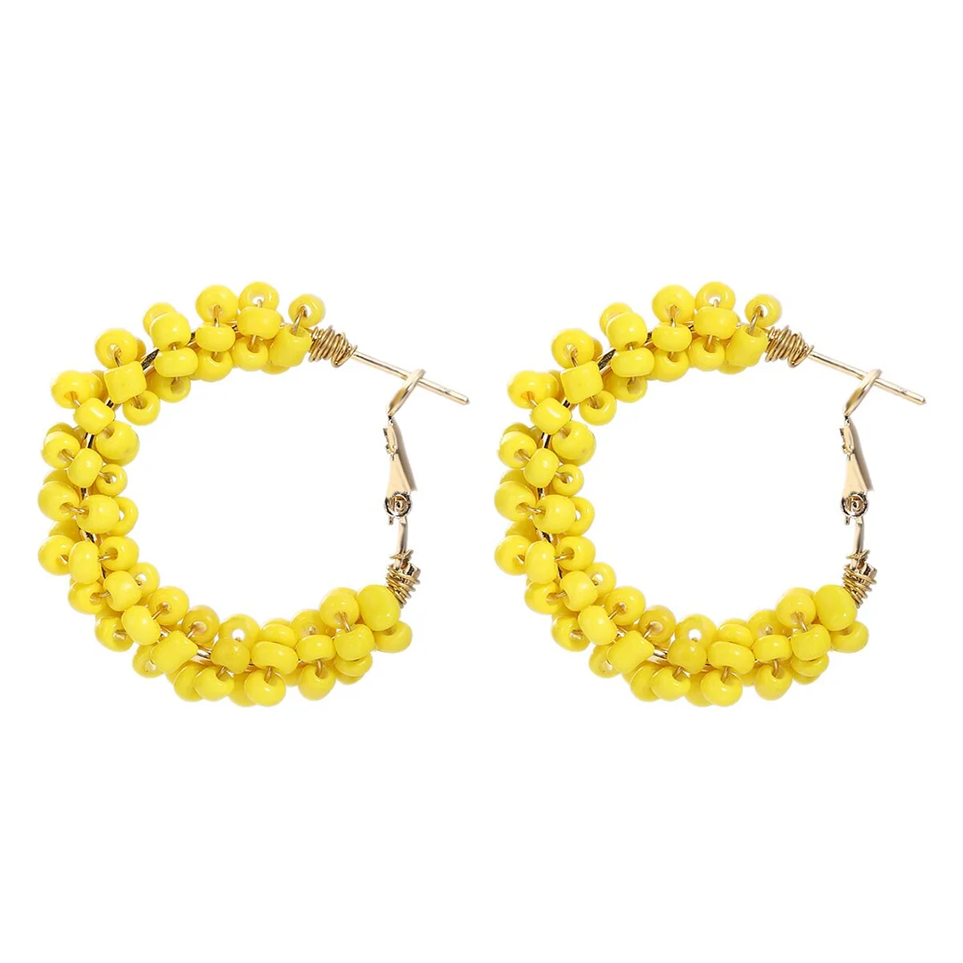 Dvacaman Bohemian Multicolor Beaded Hoop Earrings For Women Handmade Seed Beads Earrings Gold C-Shaped Jewelry Wholesale Brincos