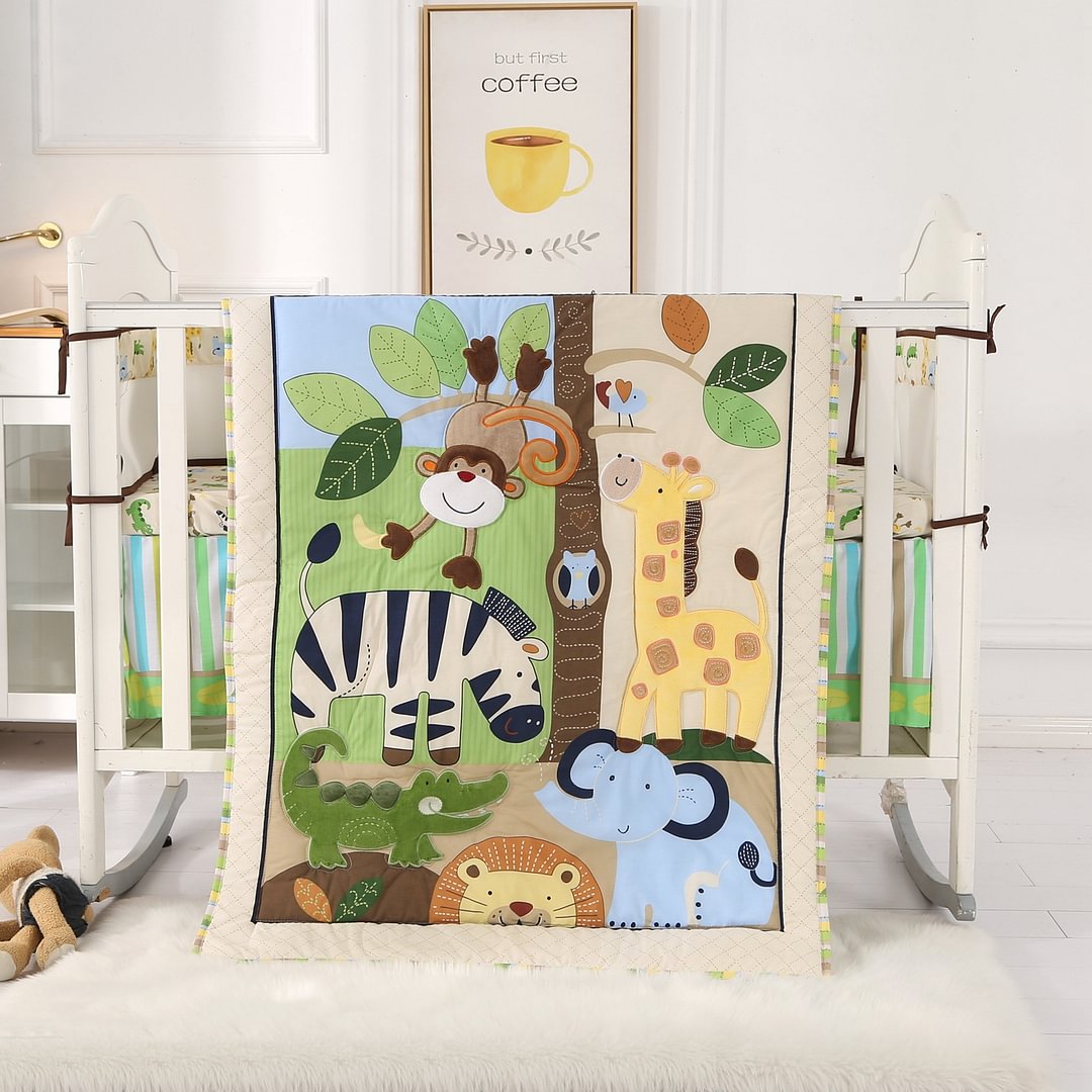 Forest Party Baby Crib Bedding Sets Green 7 Pieces