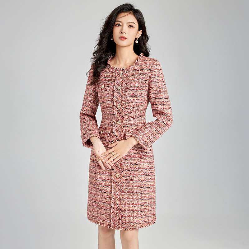 Yipisa graduation dress for women Autumn Winter Long Sleeve Coarse Tweed Short Dress Women Single Breasted Fancy Prom Evening Party Dresses Office Lady