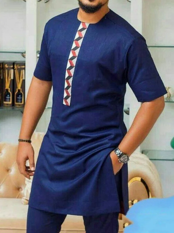 Men's casual navy blue geometric print jacket