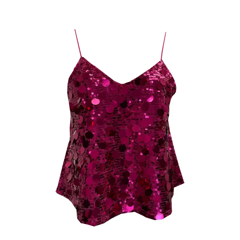 Nigikala Nigikala Shoot Hottie Sexy Night Club Heavy Bling Flash Shiny V Tie Sling Vest Sleeveless Top 3032