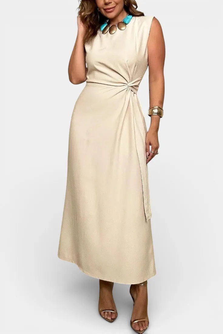 Sleeveless Midi Dress with Front Knot Detail