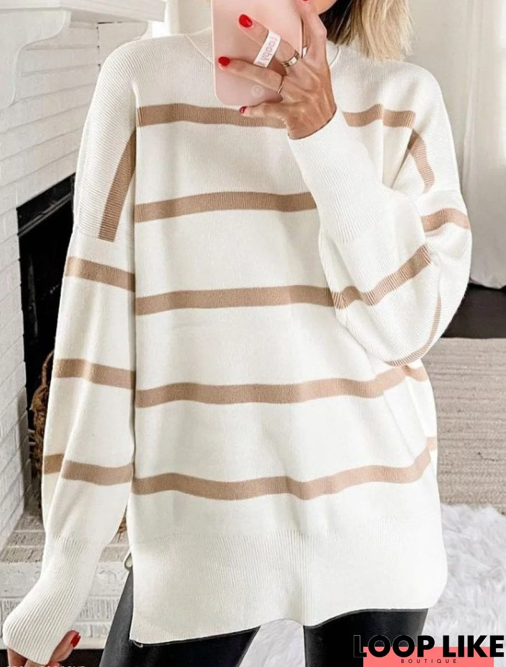 Casual Stripe Crew Neck Long Sleeves Sweater