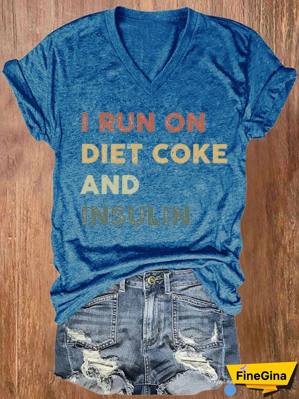 Women's Casual I Run On Diet Coke And Insulin Printed Short Sleeve T-Shirt