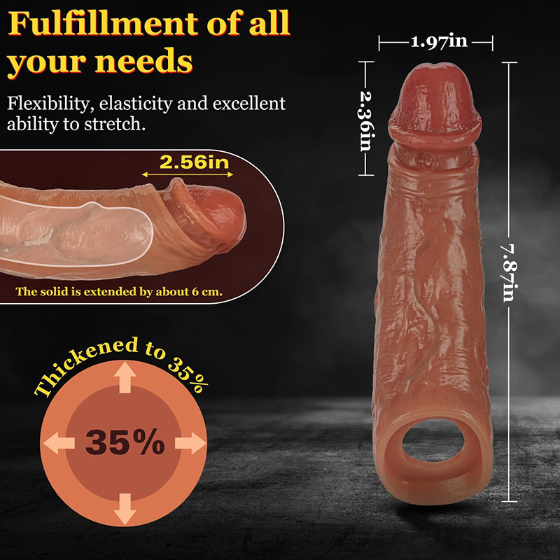 7.8" x 1.9" Real Skin Penis Sleeve with Penis Ring detail 2
