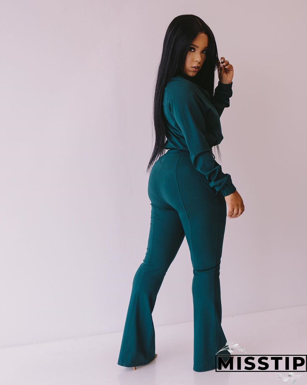 Sportswear Zipper Jacket Flare Pants Matching Sets