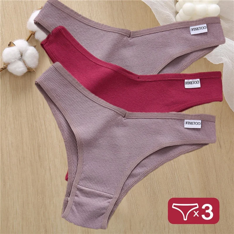 3PCS/Set Cotton Panties Lingerie Women Underwear Sexy Briefs Female Underpants Pantys Thong Panties Bikini Solid Color Tangas