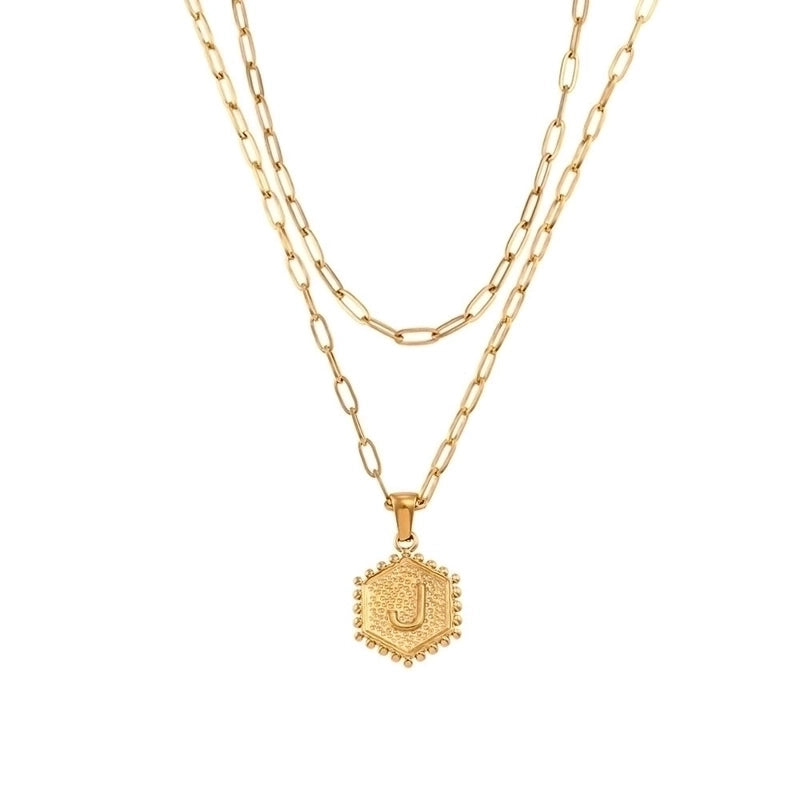 304 Stainless Steel 18K Gold Plated IG Style Minimalist Letter Heart Shape Double Layer Necklaces