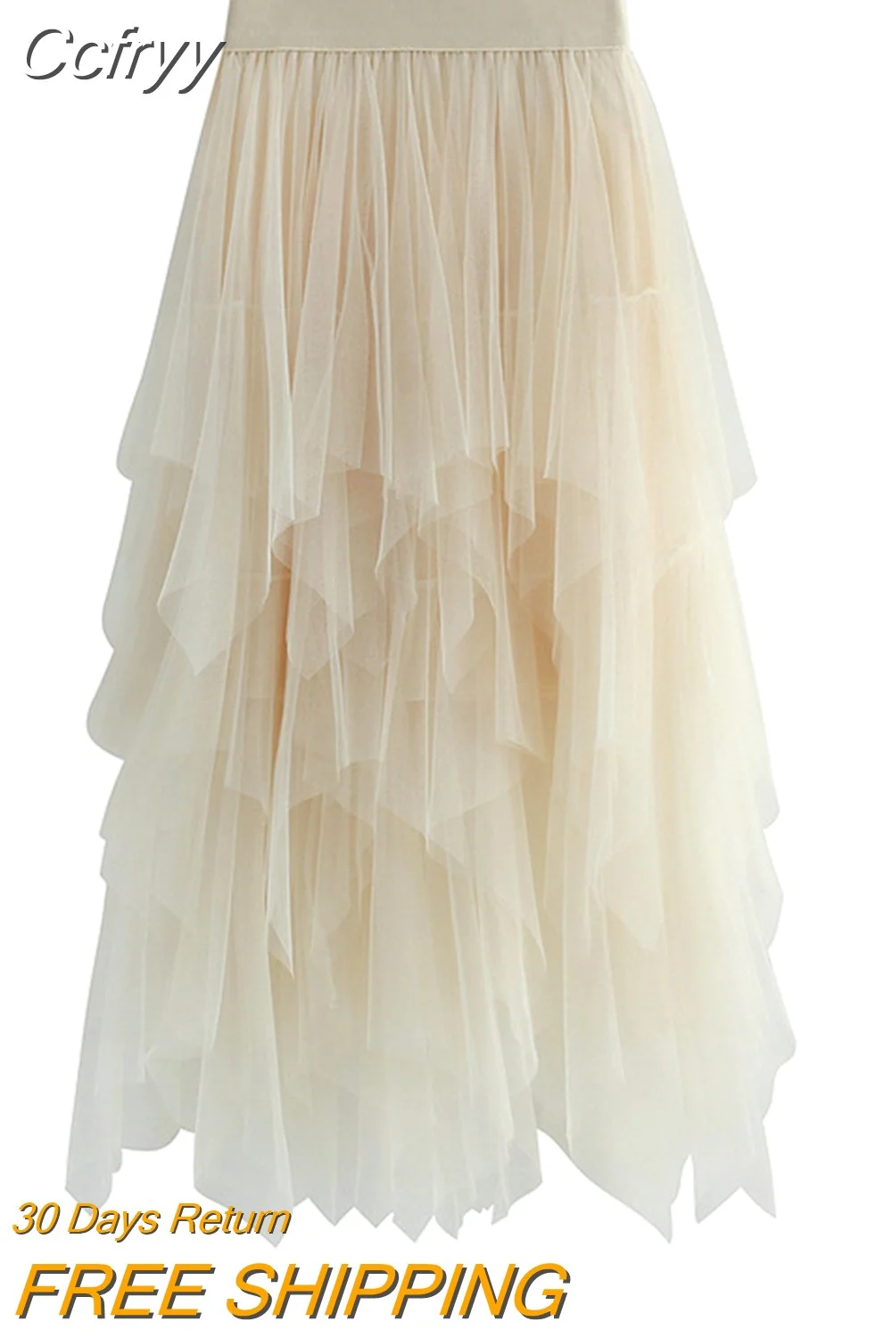 Huibahe Women 10 Color Elastic Waist Midi Mesh Skirt Elegant Asymmetrical Fairy Pleated Tulle Skirt for Summer Spring QT2103
