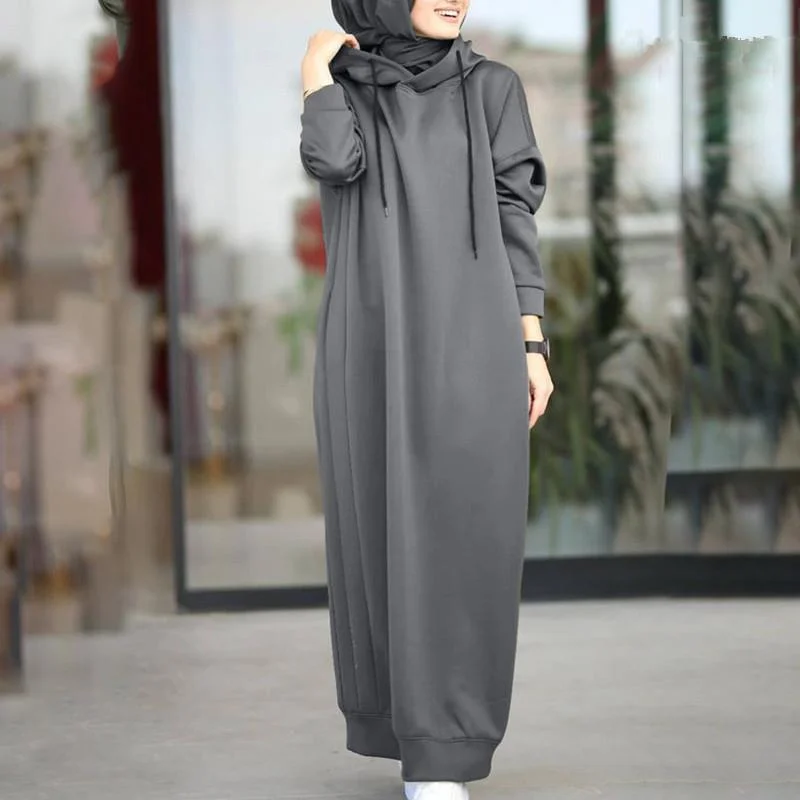Brownm Muslim Autumn Solid Color Plush Cloth Hooded Sweaters
