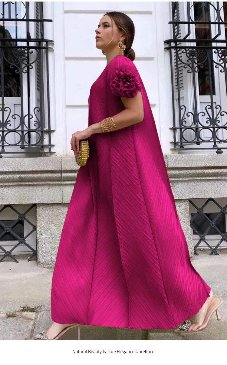 Pinsballz Pleated Heavy Industry Flower Disc Geometric Pleated Dress Versatile Age-reducing Mother Outfit  for Women