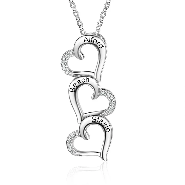 Intertwined Heart Necklace Heart Pendant Engraved 3 Names Gift For Her