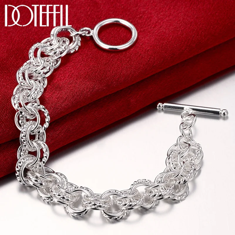 DOTEFFIL 925 Sterling Silver Round Circle Chain Bracelet For Women 