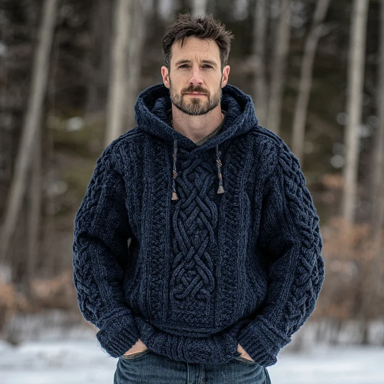 Vintage Fairman Island Jacquard Thick Warm Hooded Sweater