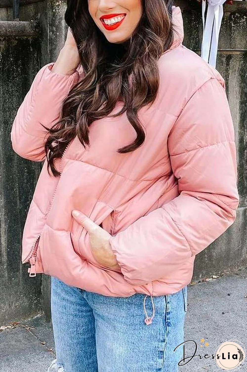Zipper Button Hooded Coat