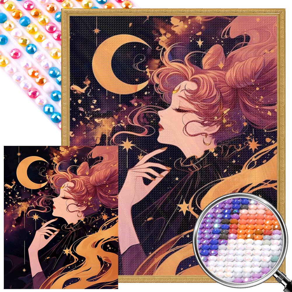 Girl Under The Moon 40*50cm(picture) full round drill diamond painting with 3 to 5 colors of AB drills