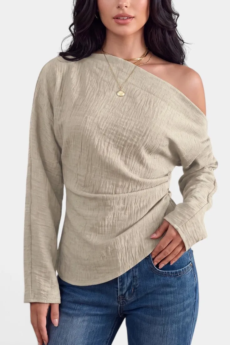 Asymmetric Draping Top with Long Sleeves