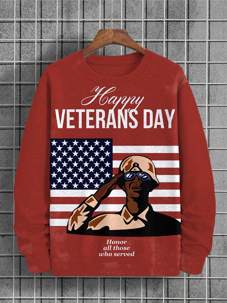 Men's Retro Veterans Day National Flag Art Print Casual Sweatshirt