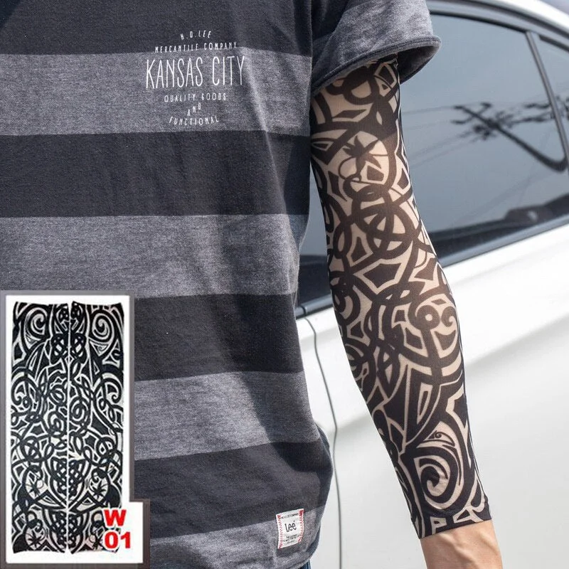 1pc hot sale tattoo sleeve styles elastic Fake 100%nylon Arm stocking beloved girl Buddha Wolf Dragon design halloween cool men
