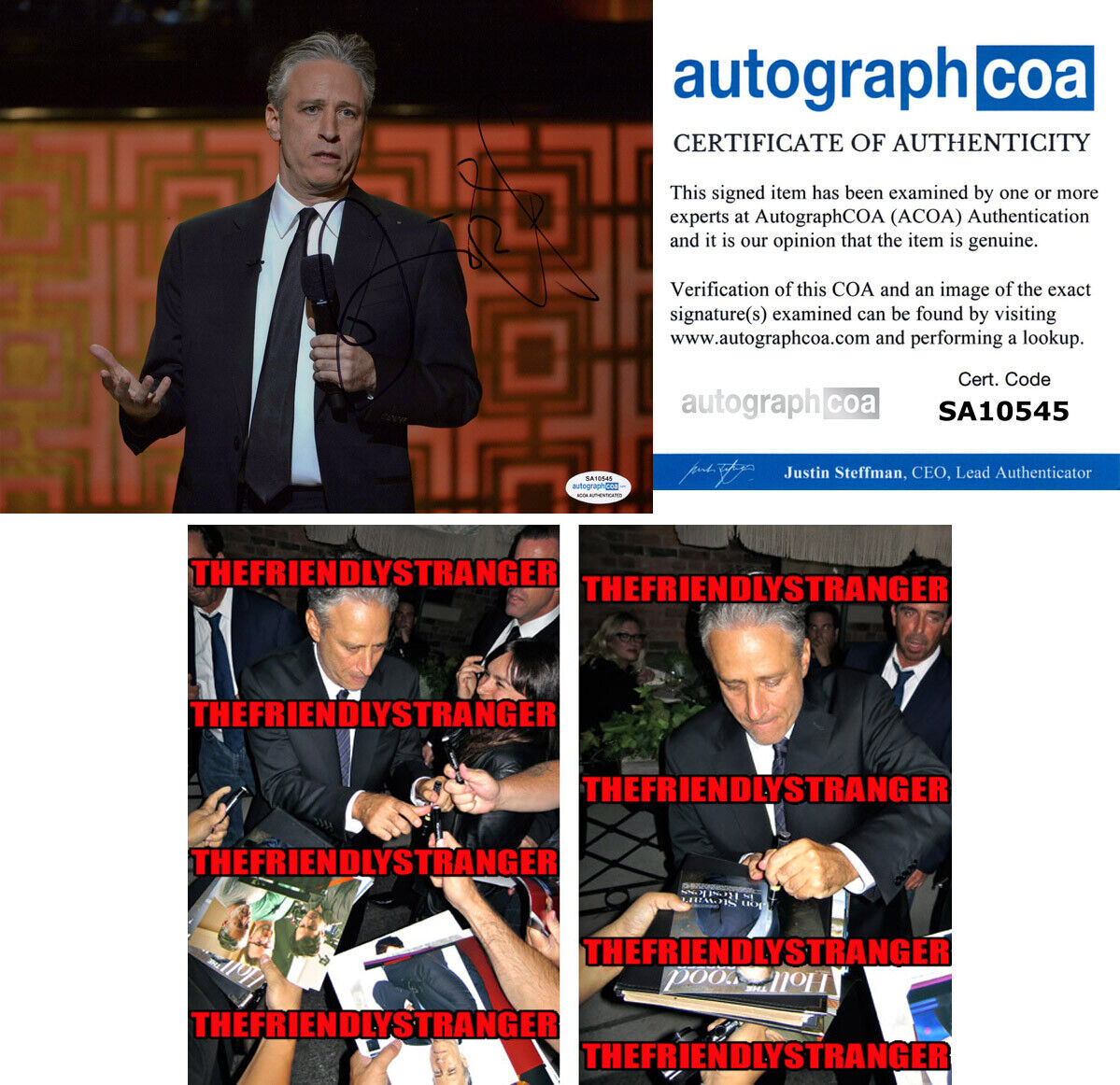 JON STEWART signed Autographed 8X10 Photo Poster painting C - PROOF - The Daily Show ACOA COA