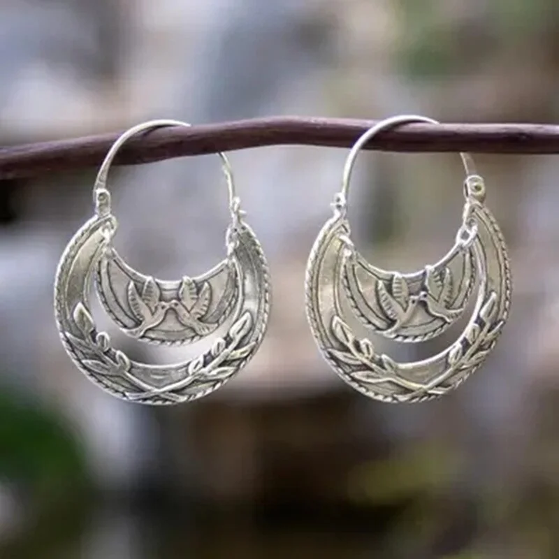 New Retro Oval bird hoop Earrings Women Party Accessories Ancien Ethnic Personalized Dangle Earrings Jewelry