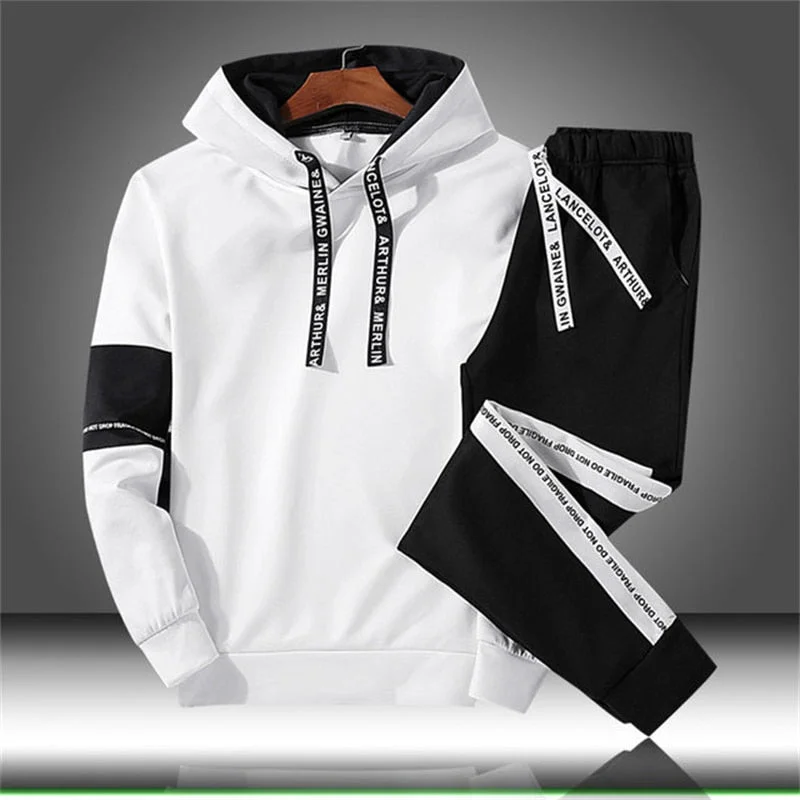 Aonga  Sets Tracksuit Men Autumn Winter Hooded Sweatshirt Drawstring Outfit Sportswear 2023 Male Suit Pullover Two Piece Set Casual