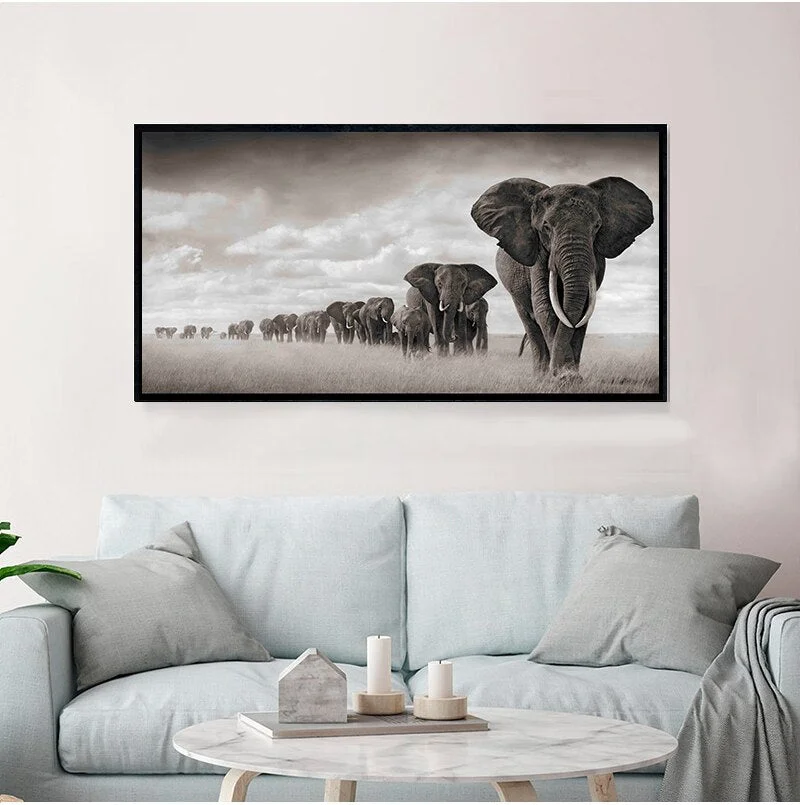 Black Africa Elephants Wild Animals Canvas Painting Scandinavia s and Prints Cuadros Wall Art Pictures For Living Room