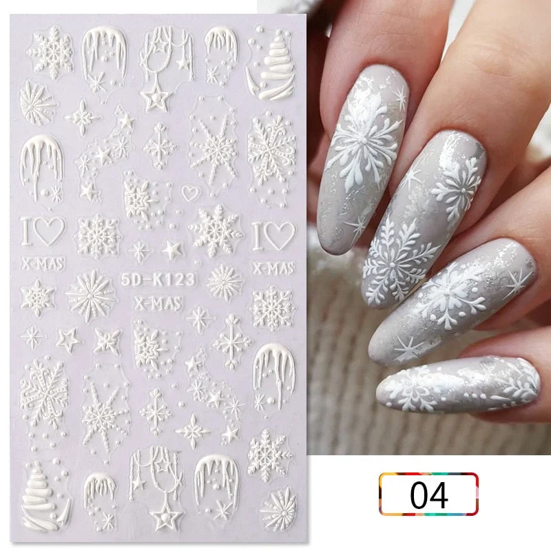 1PC 5D Nail Stickers Winter Santa Claus Self-Adhesive Slider Nail Art Decorations Christmas Snow Decals Manicure Accessories-Nail Inspo