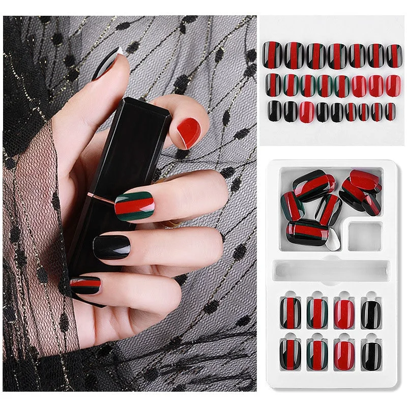 24Pcs False Nails Fake Nails Detachable Press on Nails With Jelly Gel Glue Nail Art Glue on Nails