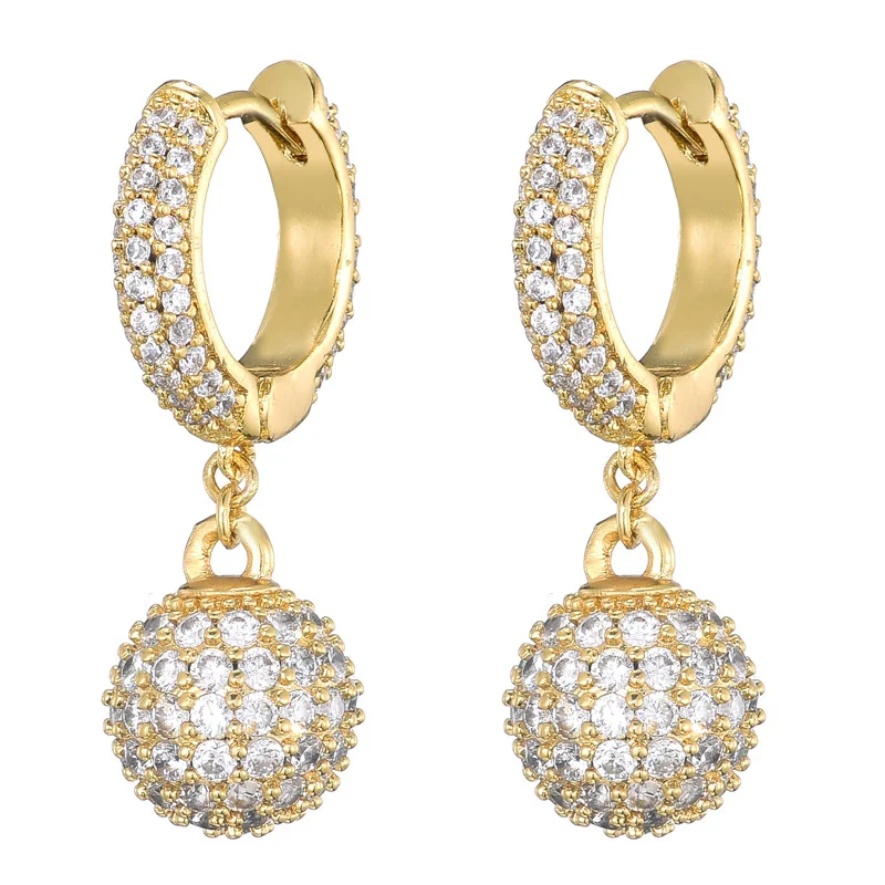 Hip Hop Iced Out Bling Cubic Zircon Ball Stud Earring-VESSFUL