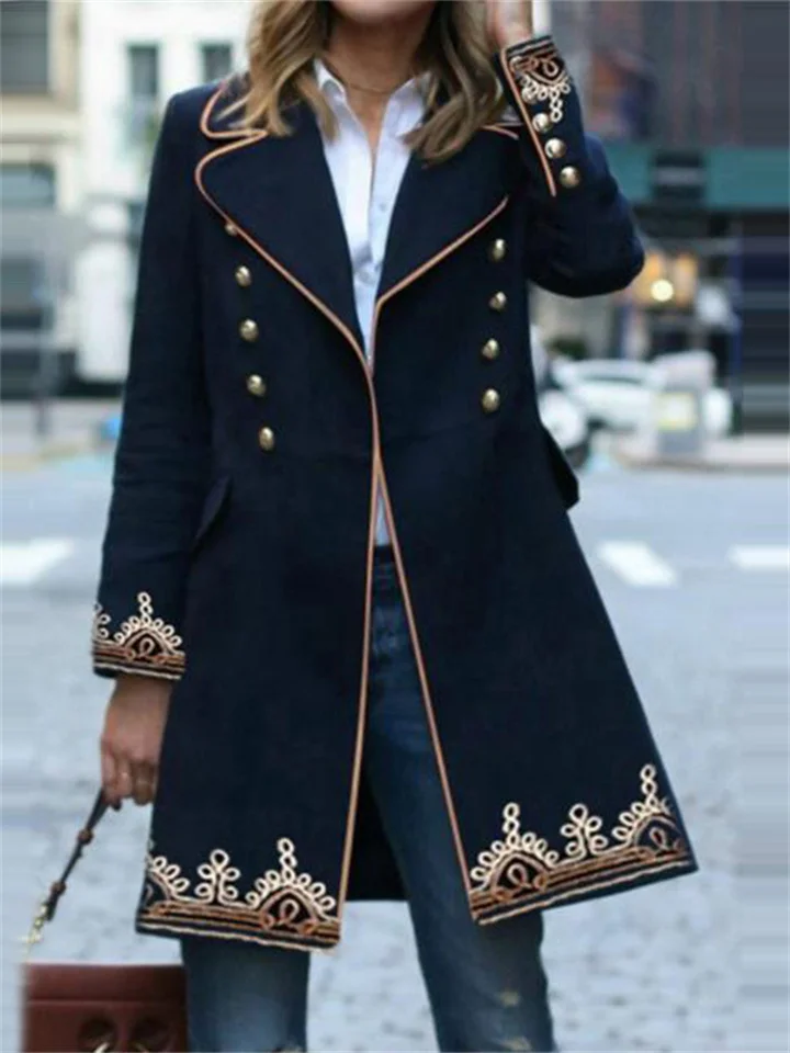 Women's Fall New Fashionable and Elegant Mid-length Loose Type Printing Lapel Temperament Commuter Jacket