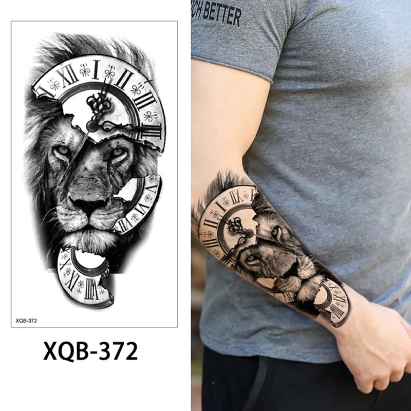 Sdrawing Forest Tattoo Sticker for Men Women Tiger Wolf Death Skull Temporary Tattoo Fake Henna Skeleton King Animal Tatoo Pattern