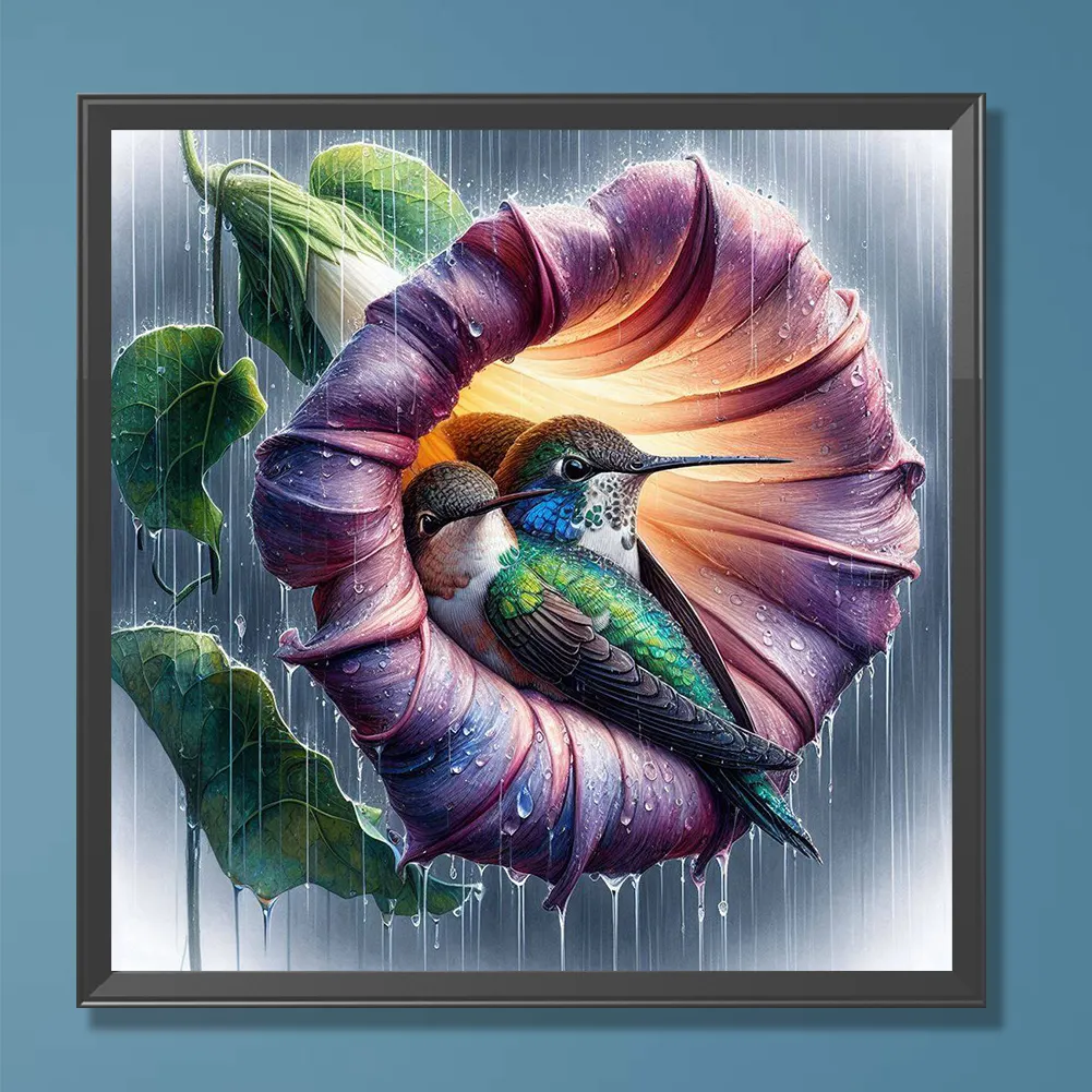 Diamond Painting - Full Round Drill - Flower Hummingbird(Canvas|30*30cm)