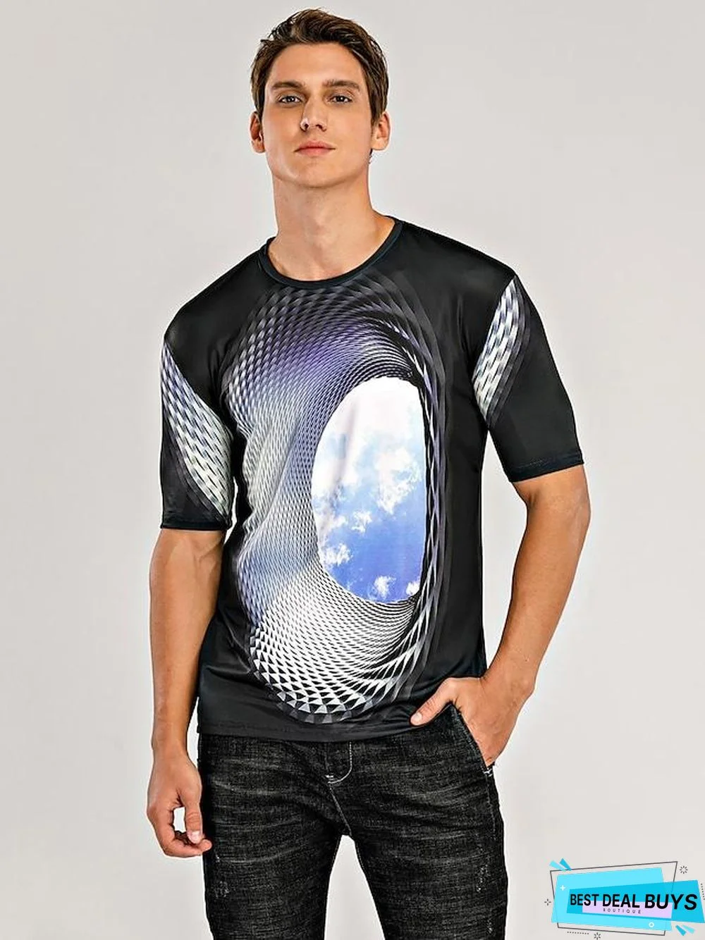 Men's T-shirt Graphic Optical Illusion Print Short Sleeve Daily Tops Basic Round Neck