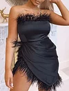 Bandeau Split-Joint Feathers Off-The-Shoulder Mini Dress