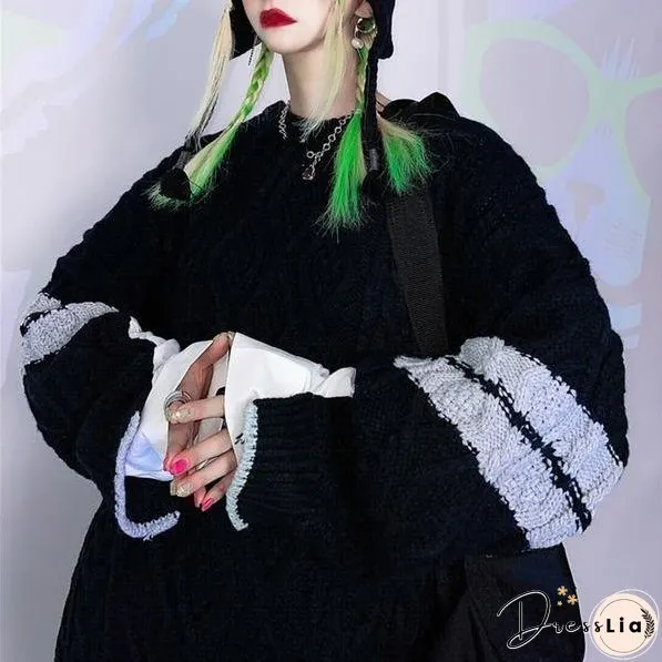 Women Casual Winter New Fashion Minority Contrast Color Sleeve Street All-match
