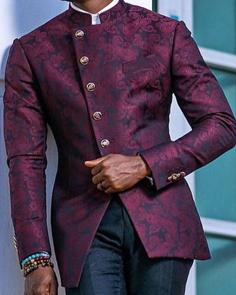 Men's Casual Red Jacquard  Elegant Blazer
