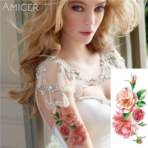 sexy romantic dark rose flowers Tattoo sleeve flash henna tattoos fake Waterproof temporary tattoos stickers translated tattoos