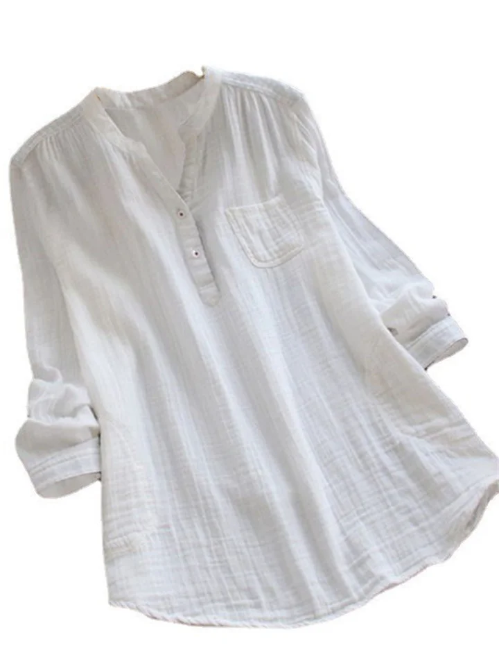 Large Size Bamboo Long-sleeved Shirt Women Loose Solid Color Women's Tops-JRSEE