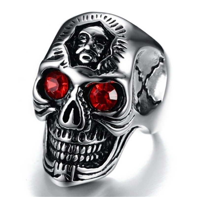 Halloween New Skull Ring Vintage Crack Ghost Ring Rock Set Ruby Men’s Ring