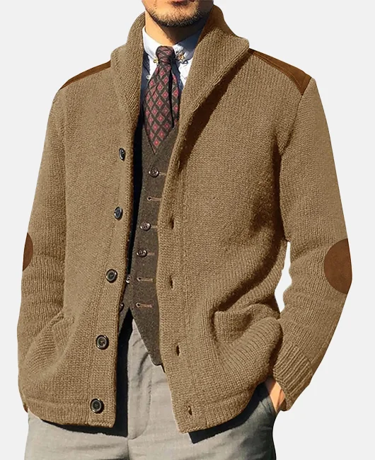 Okaywear Shawl Lapel Single Breasted Suede Patchwork Knitted Pockets Jacket