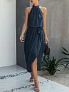 Split-Front Halterneck Midi Dress