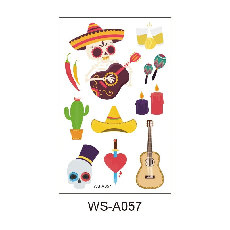 Day of the Dead Tattoo Sticker Skull Day Day of the Dead Children's Masquerade Horror Party Tattoo Sticker