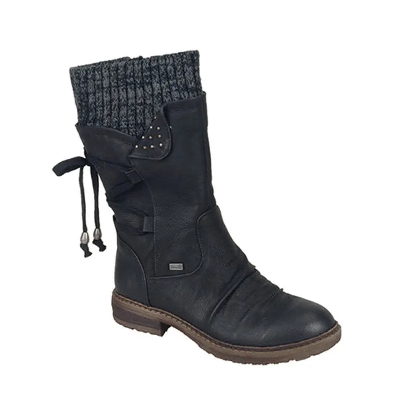 Women's Martin Boots Winter 2021 Side Zipper Snow Boots Lace Up Women Shoes Size 43 Knitting Retro Ankle Boots Botas De Mujer
