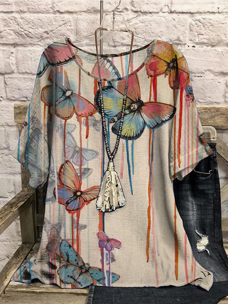 Women Long Sleeve V-neck Graphic Floral Printed Top