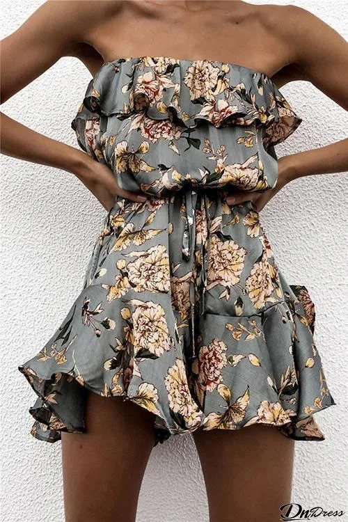 Floral Ruffled Off Shoulder Romper