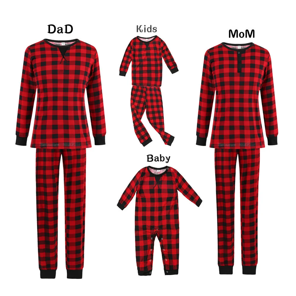 Christmas Black-Red Plaid Family Matching Pajamas Set  (with Pet Dog Clothes)