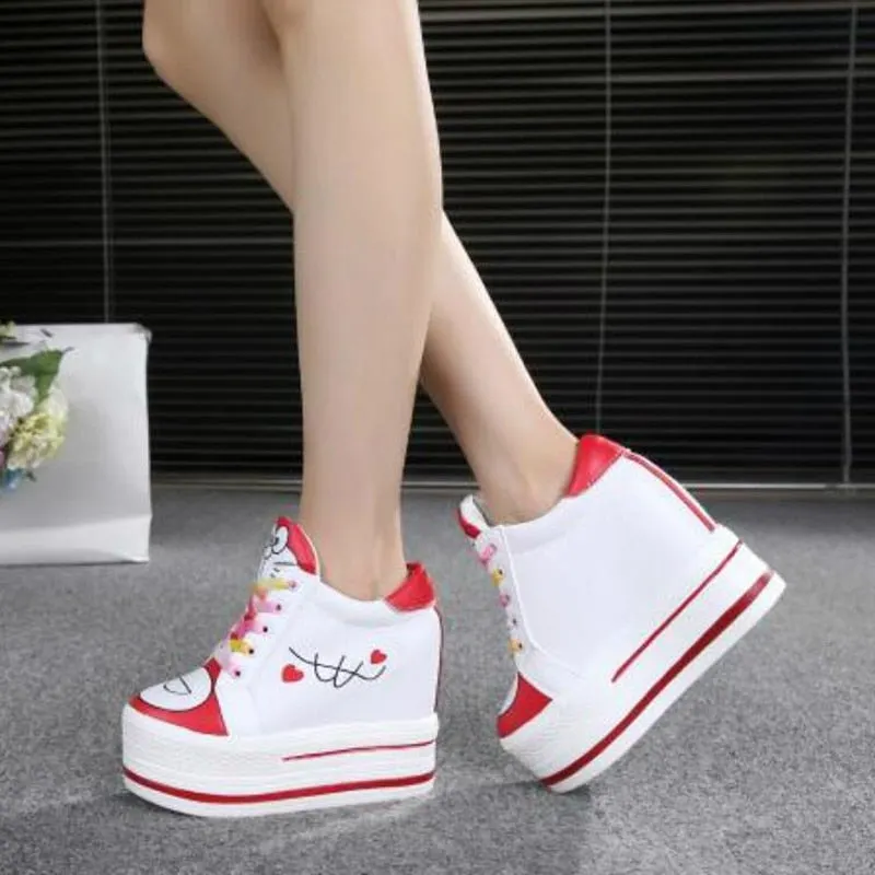 Women Sneakers 2022 Spring Autumn High Heels Ladies Casual Shoes Women Wedges Platform Shoes Female Thick Bottom Trainers W405